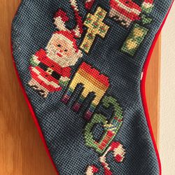 One* Vintage Wool & Cotton Christmas Needlepoint Stocking Sock