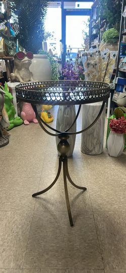 Brass Tripod Side Table with Gallery Tray