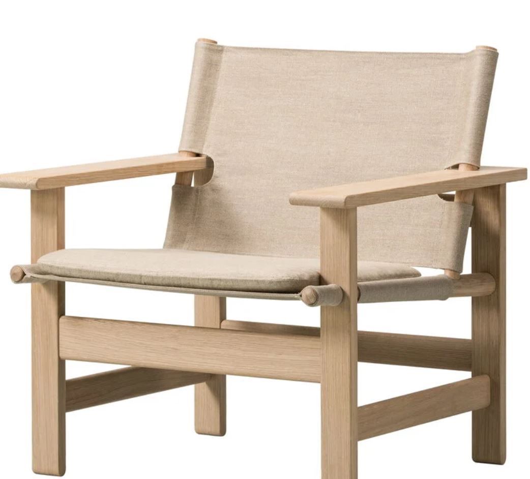 Fredericia Canvas and Soaped Oak Chair; Set of 2;
