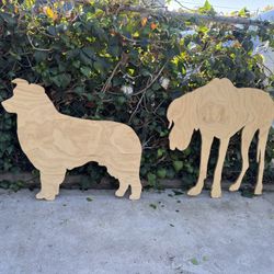  Decoration unfinished wooden cutout of a Border Collie dog and Great Dane dog