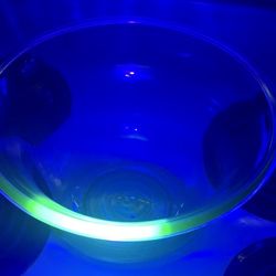 Large Uranium Glass salad bowl. 12" diameter x 7" tall.
