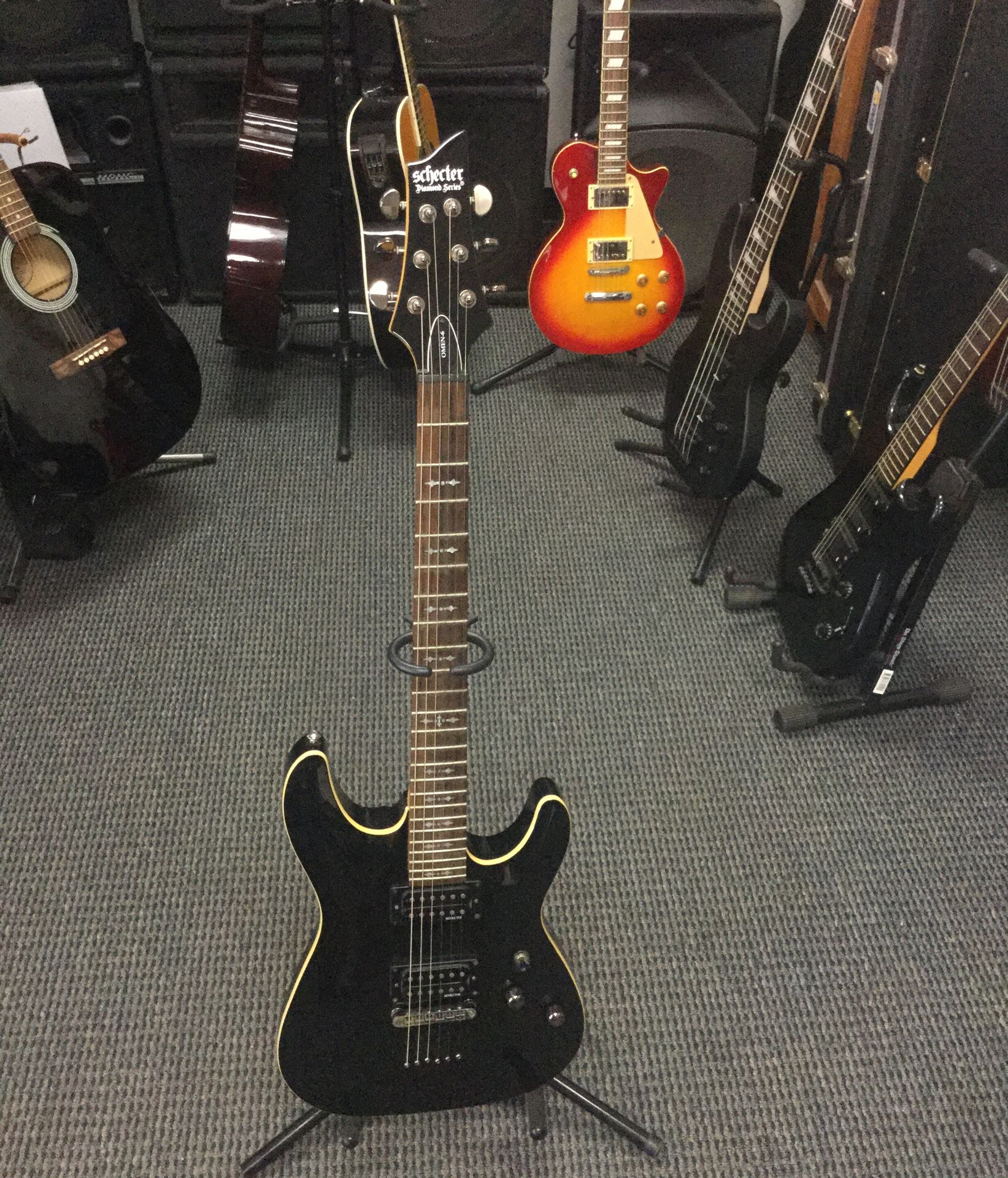 6 string schecter guitar with case