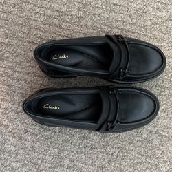 Clarks Black Platform Loafers
