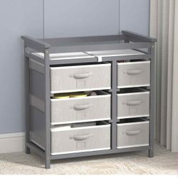 XJD Baby Changing Table with 6 Storage Drawers and Pad Baby Changing Station, Diaper Changing Station(Grey) 