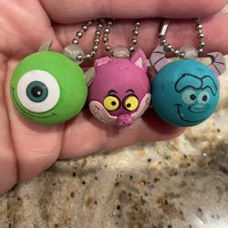 Disney Pixar Foam Ball Keychain Lot James Sullivan Chester Cat And Mike Wazowski