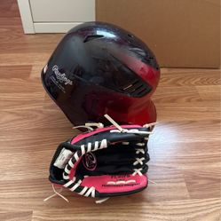 Girls Little League Youth Helmet And Glove