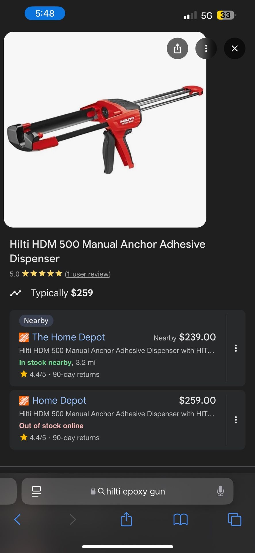 hilti HDM 500 epoxy gun
