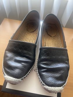 Authentic Gucci Black GG Leather Espadrille Flats – US 8.5