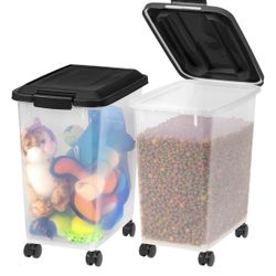 New In Box! Iris Weatherpro Airtight Dog, Cat, Bird 30 Lb (2 Pack) Containers Optional On Wheels $25 (#828)