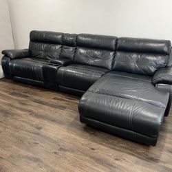 Leather Electric Reclining Sectional Black