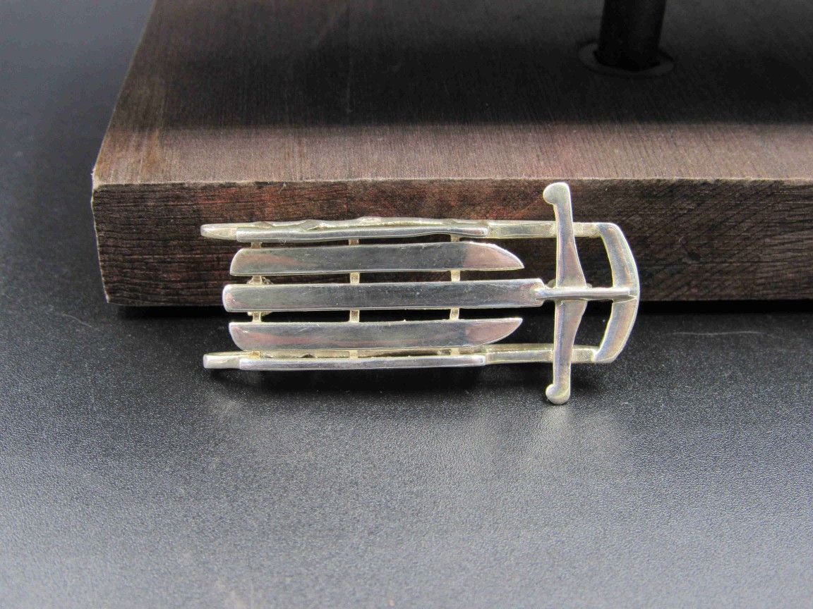Sterling Silver Snow Sled Pin Brooch