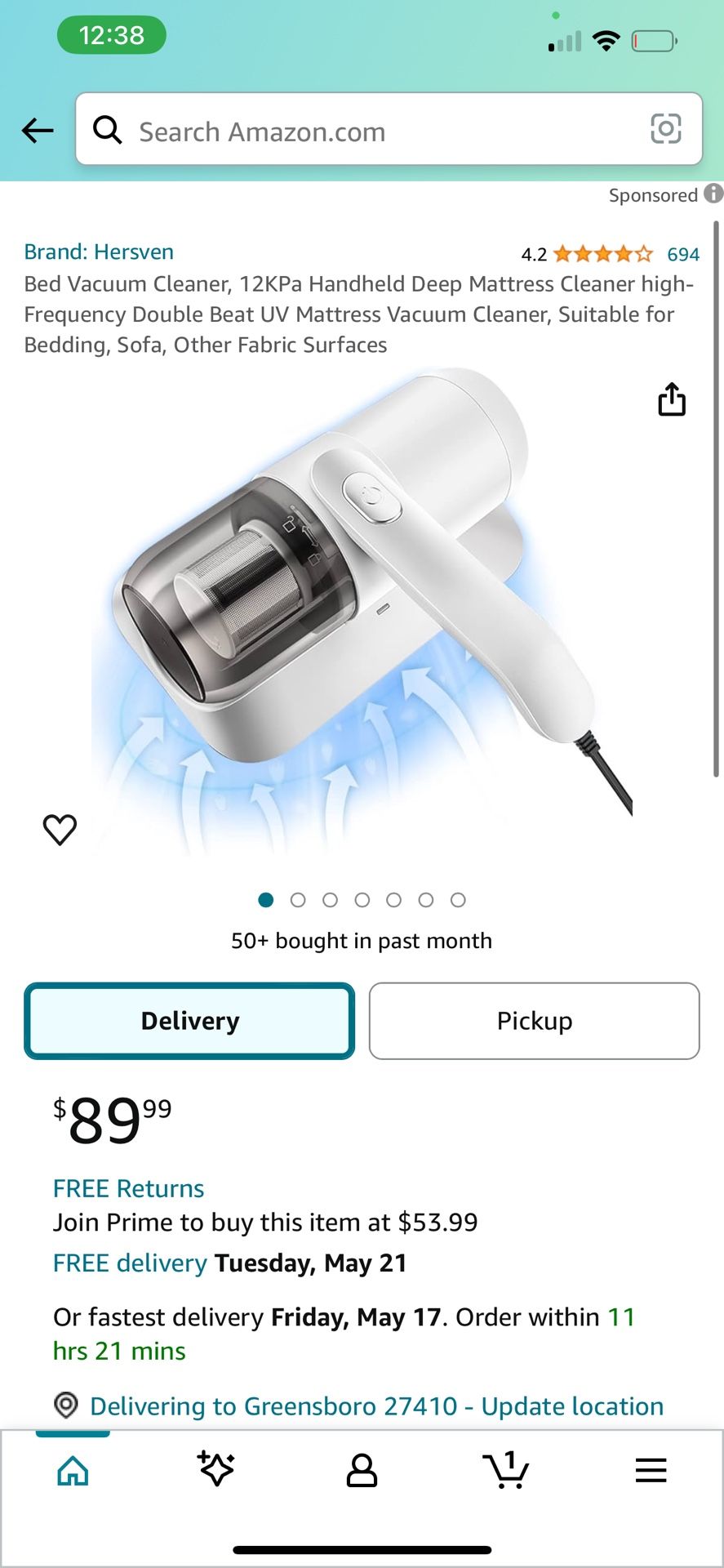 Bed Vacuum Cleaner, 12KPa Handheld Deep Mattress Cleaner high-Frequency Double Beat UV Mattress Vacuum Cleaner, Suitable for Bedding, Sofa, Other Fabr