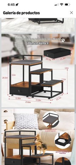 Percha para ventana para perro, cama elevada para mascotas con escaleras y cajón de almacenamiento, escaleras antideslizantes para perros pequeños, as