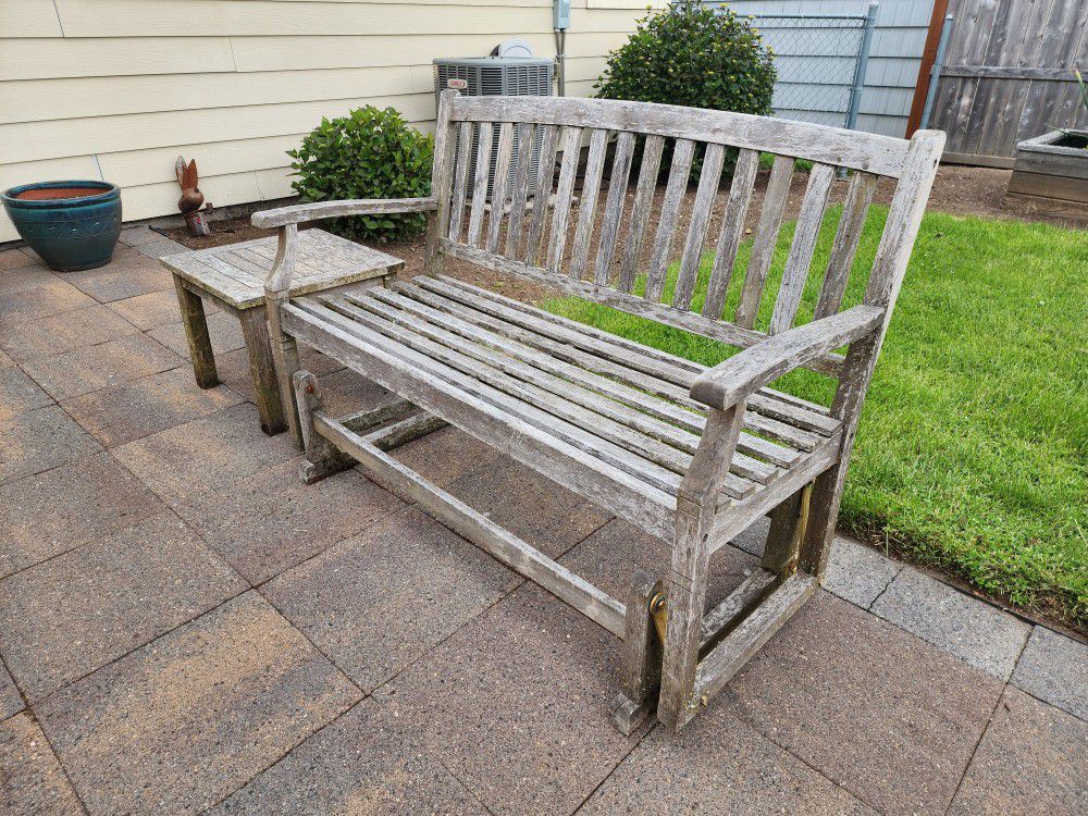 Outdoor Teak Slider Bench And Table