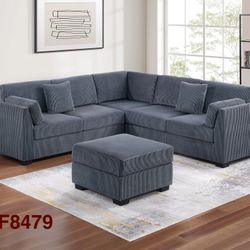 GREY SECTIONAL SOFA WITH OTTOMAN 