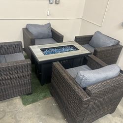 New Grey Outdoor Patio Furniture S ET With Fire Pit 