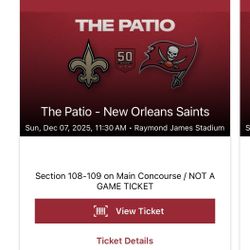 Bucs Patio Access Bucs Vs Saints All You Can Eat/drink 12/7