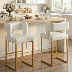 ✨ Modern White & Gold Bar Stools Set of 2 – PU Leather Counter Height Chairs 26”✨