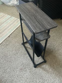 Slim Side Table with Magazine Holder – Gray