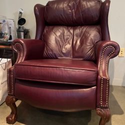 Vintage Oxblood Red Leather Wingback Recliner Chair Ball & Claw feet Great Condition$280