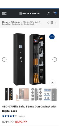 BLACKSMITH SE0103 Rifle Safe, 3 Long Gun Cabinet with Digital LockC

Password+Handle

Keys+Handle

SE0103 Rifle Safe, 3 Long Gun Cabinet with Digital 