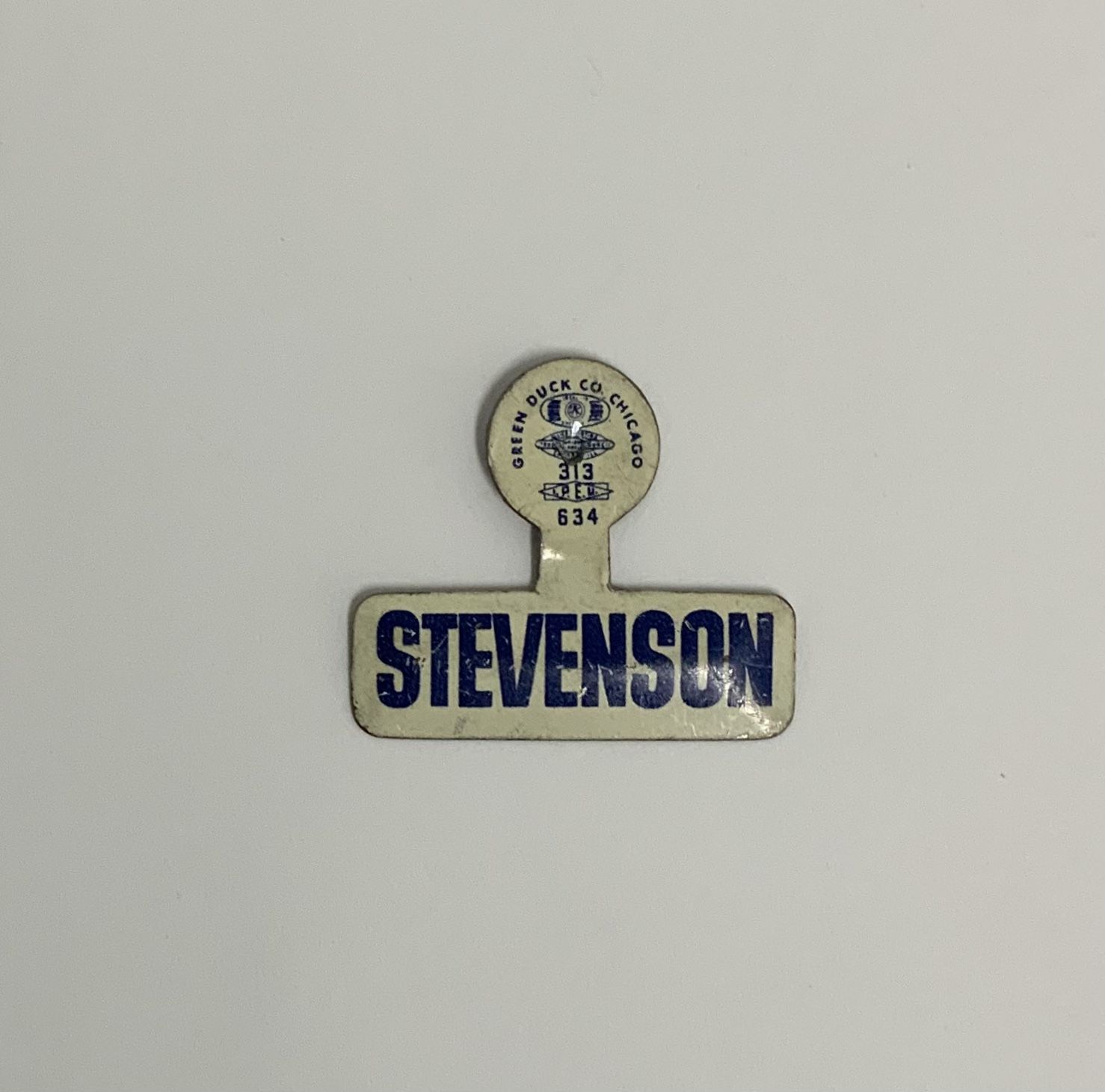 Adlai Stevenson Campaign Fold Over Pin Button Political Democrat Green Duck 634