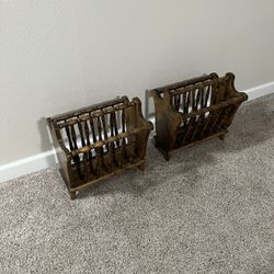 Two Identical Vintage Mid Century Wooden Matching Spindle Magazine Racks