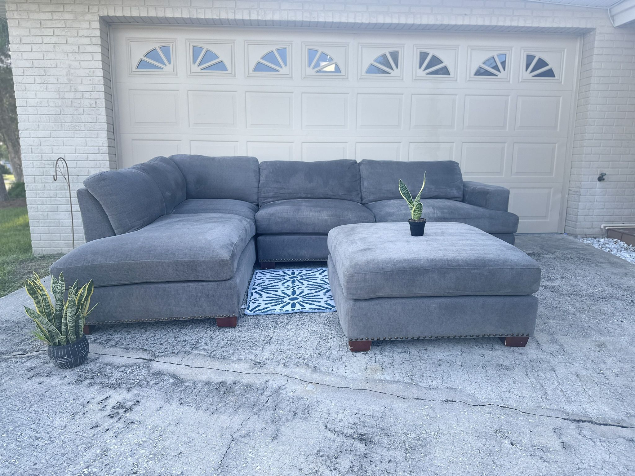 Delivery Available- Gray Sectional Couch With Ottoman 