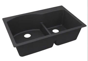 Elkay Quartz Classic 33 in. Drop-in Double Bowl Matte Black Granite/Quartz Composite Kitchen Sink Only