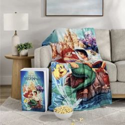 DISNEY RETRO 50x70 THROW BLANKET IN VHS BOX  Little Mermaid