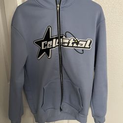Baby Blue Men’s Medium “CELESTIAL” Full Face Zip Up Hoodie