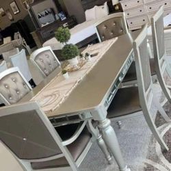 ORSINA SILVER MIRRORED EXTENDABLE DINING SETS DINING TABLES AND 6 CHAİRS 