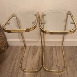 Pair of MCM Brass & Glass End Tables
