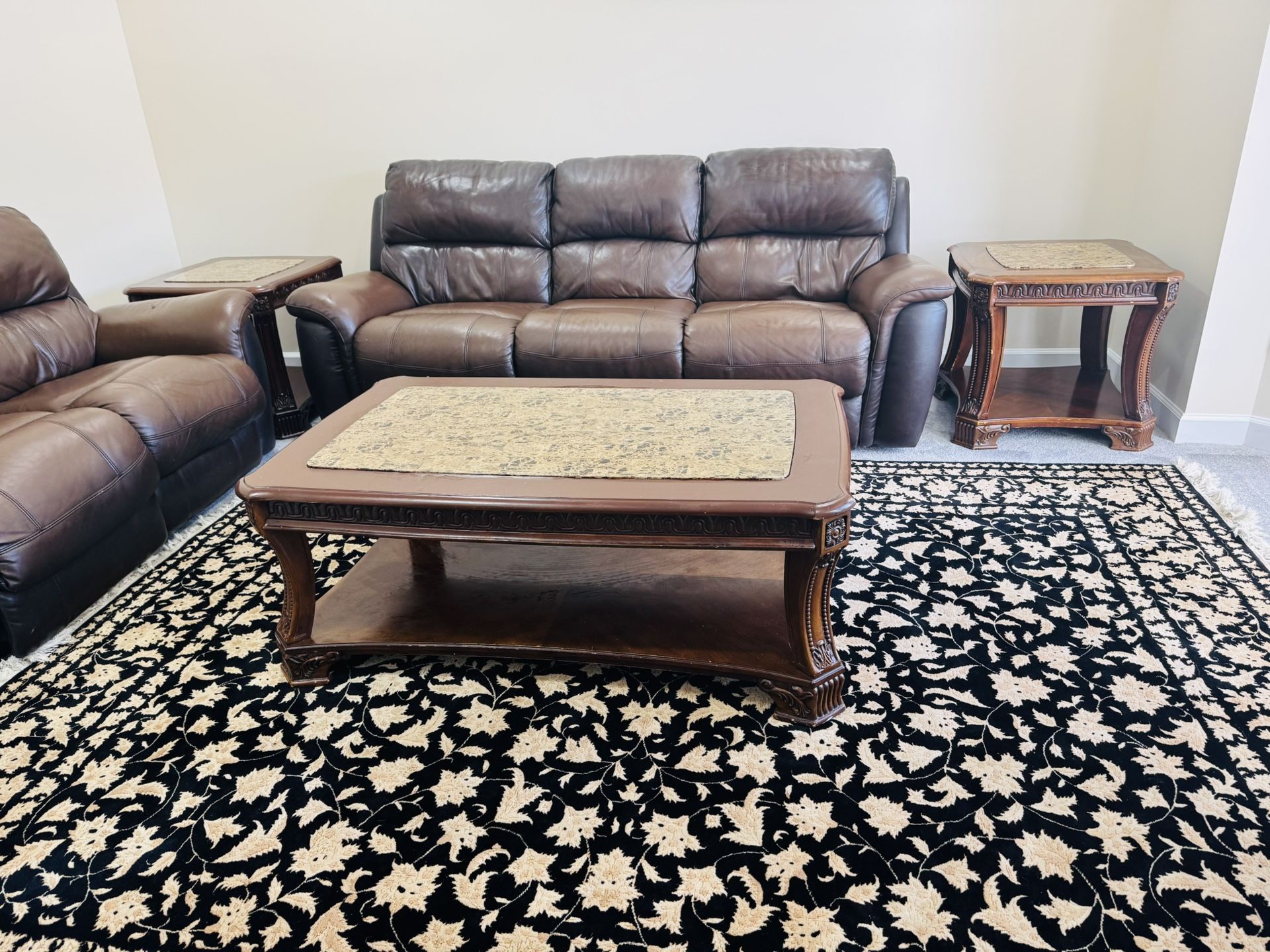 5 Leather Couches With 2 Piece Table