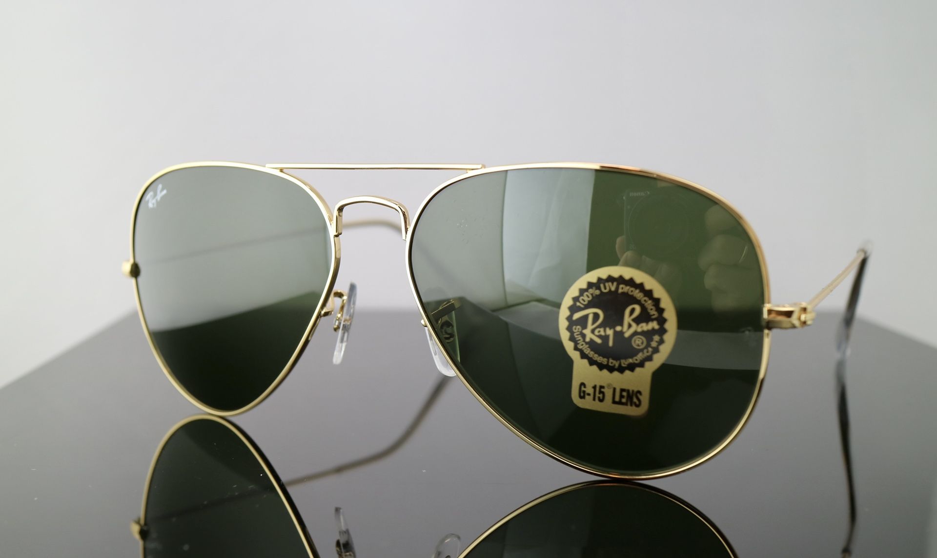 Ray Ban Classic Aviator Sunglasses in Gold with Green Lens