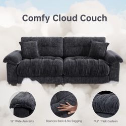 Cloud Couch 91 in. Ample Cloud Couch Dark Gray Chenille 2-Seater Loveseat with Memory Foam Cushion for Living Room Office Sofa