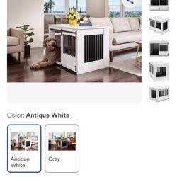 New Age Pet ECOFLEX Barn Door Furniture Style Dog Crate & End Table, Antique White, Large