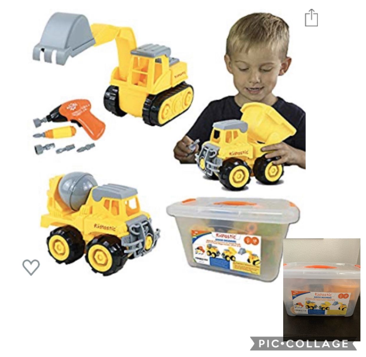 Construction Vehicles, STEM Learning (Set 68 Piece) Take Apart Fun (Pack of 3), Dump Truck, Cement Truck & Digger | with Tools and Electric Drill | G