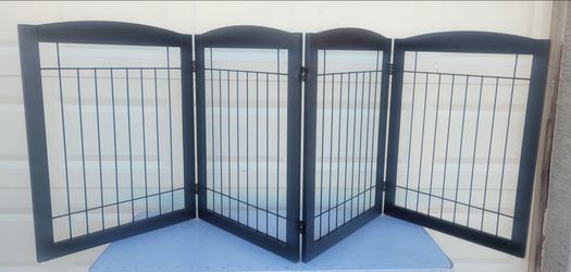 4 Panel Extra Wide and Tall Freestanding Pet Dog Gate Expresso Brown 30"H by 96"W