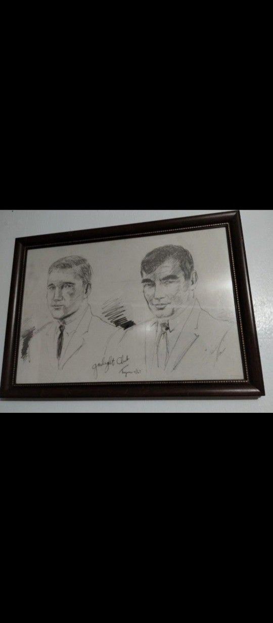 60s GASSLIGHT CLUB STARZ DRAWING LITHOGRAPH - PRINT 19"×14"