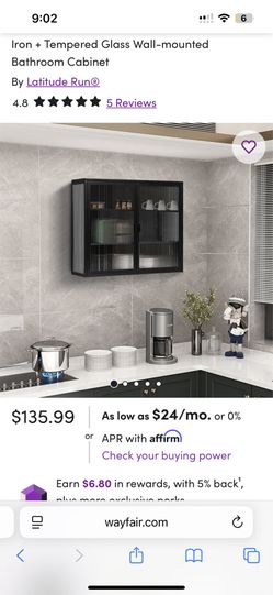 New In Box Iron + Tempered Glass Wall-mounted Bathroom Cabinet