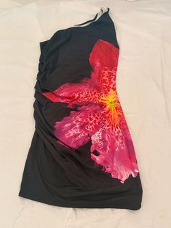 Black Floral One-Shoulder Mini Dress