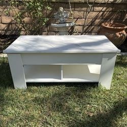 White Lift Top Coffee Table with Storage and Marble Texture Top