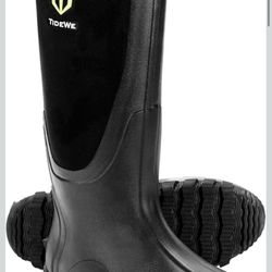 TIDEWE Rubber Boots for Men Multi-Season, Waterproof Rain Boots with Steel Shank, 6mm Neoprene Sturdy Rubber Outdoor Hunting Boots (Blac