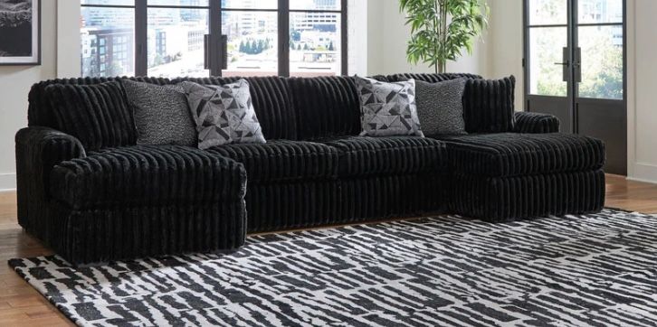 Black Onyx Plush Corduroy 2pc Sectional with Chaise 120x65 includes six accent pillow pick up can deliver