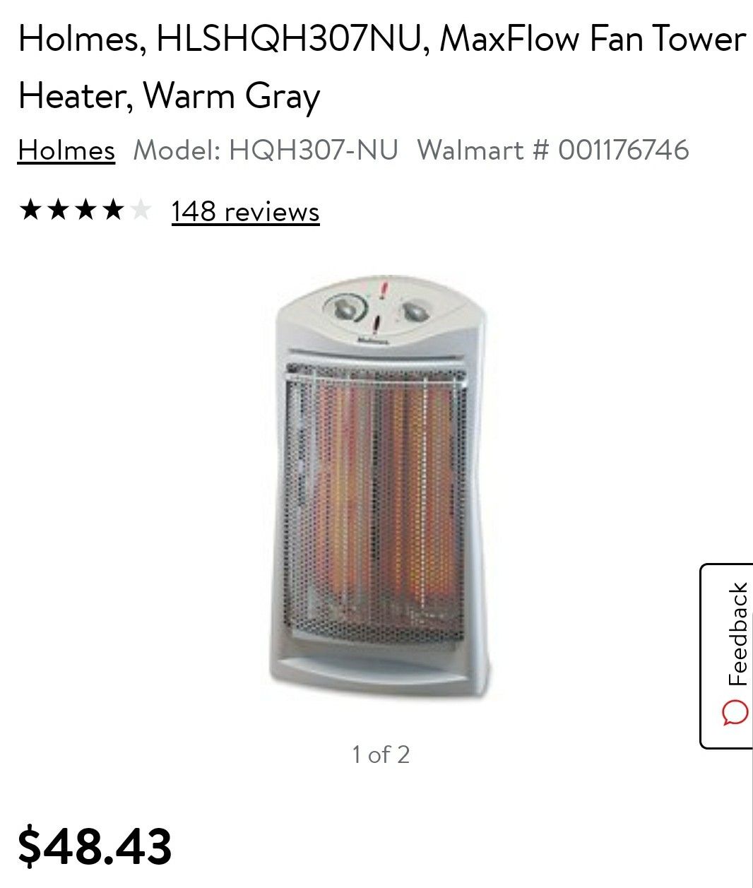 Holmes, HLSHQH307NU, MaxFlow Fan Tower Heater, Warm white