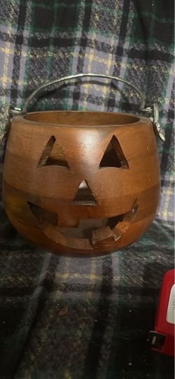 Antique looking Wooden pumpkin with silver hardware
