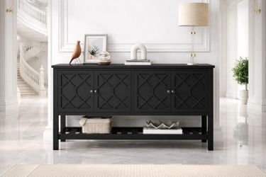 Elegant Entryway Table with Polygonal Door Design,Console Table with Bottom Shelf  (Black) E-23