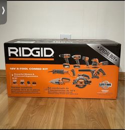 RIDGID 18V Cordless 8-Tool Combo Kit with 2.0 Ah Battery, 4.0 Ah Battery, Charger, and Tool Bag