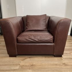 High Quality Brown Leather  Chair With Ottoman